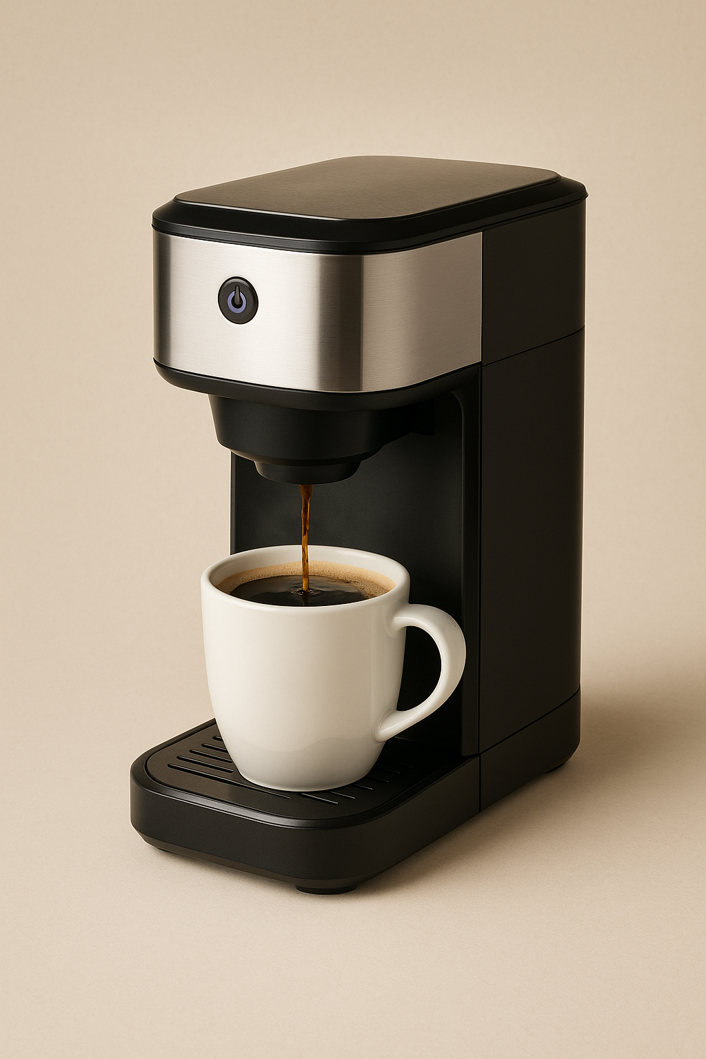 Single-Serve Coffee Maker – Compact Stainless Steel Design