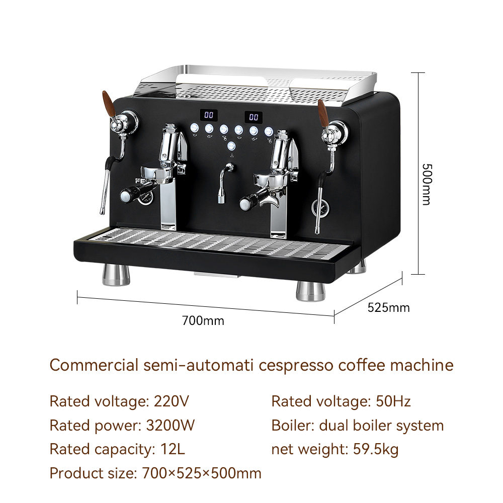 Commercial Intelligent Semi-Automatic Espresso Coffee Machine – Dual Boiler Stainless Steel, 9 Bar Pressure