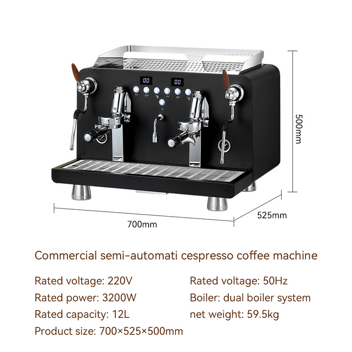 Commercial Intelligent Semi-Automatic Espresso Coffee Machine – Dual Boiler Stainless Steel, 9 Bar Pressure