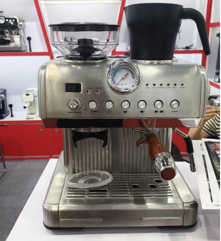 19-Bar Automatic Stainless Steel Espresso Machine with Built-In Grinder & Milk System for Home and Commercial Use
