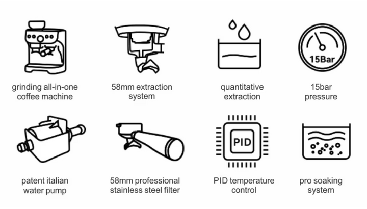 19-Bar Automatic Stainless Steel Espresso Machine with Built-In Grinder & Milk System for Home and Commercial Use